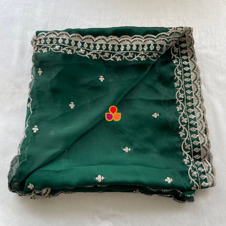anokherang Dupattas Deep Green textured Chinon Dupatta
