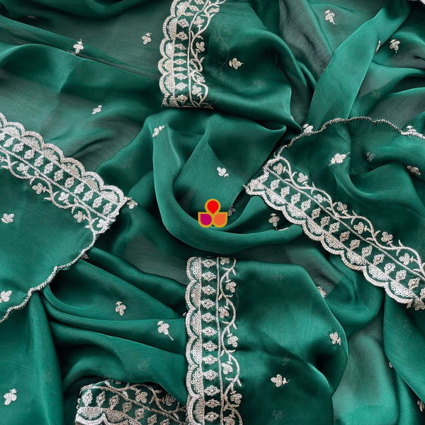 anokherang Dupattas Deep Green textured Chinon Dupatta