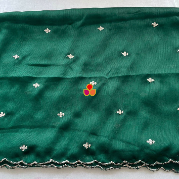 anokherang Dupattas Deep Green textured Chinon Dupatta