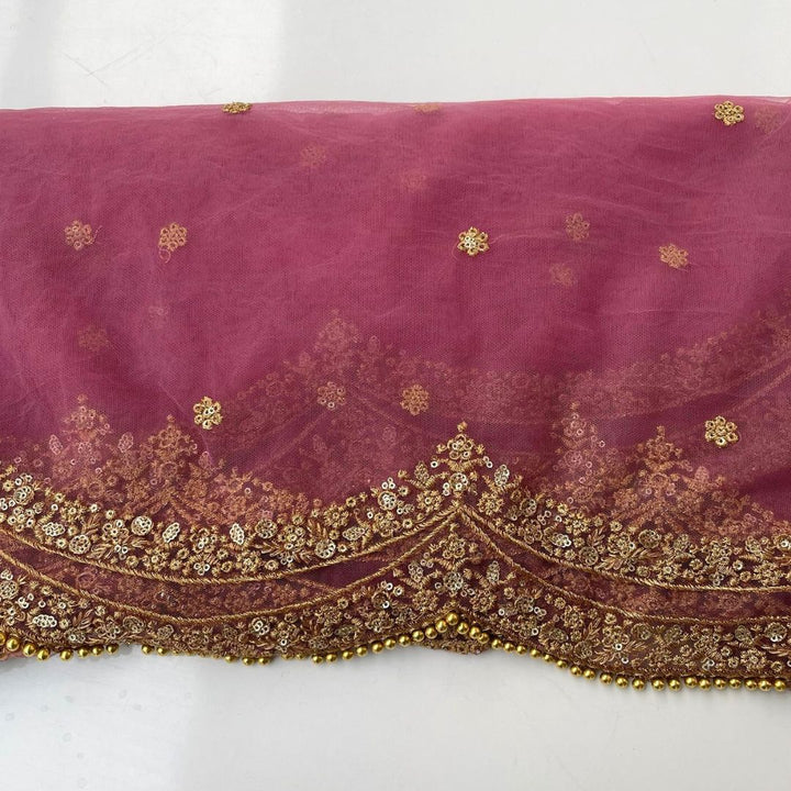 anokherang Dupattas Deep Mauve Sequin Embroidered Scalloped Net Dupatta