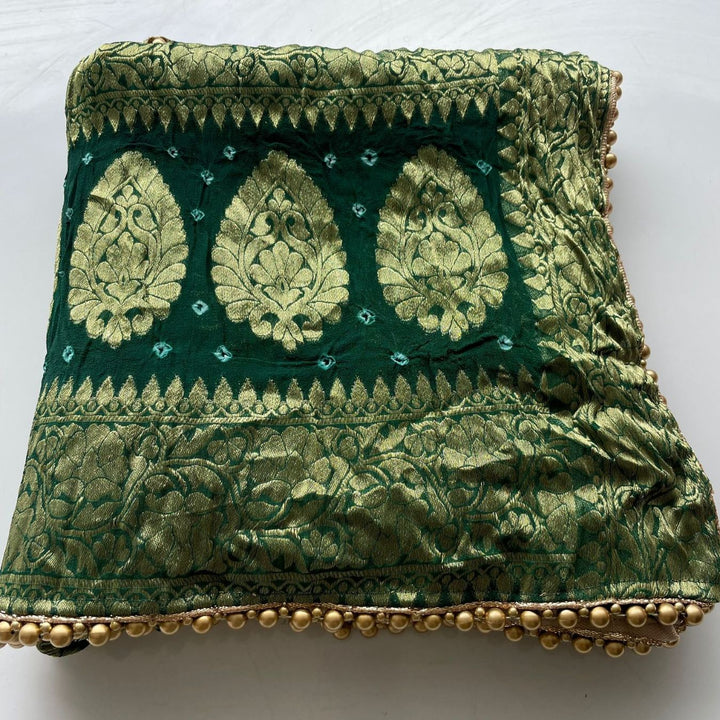 anokherang Dupattas Emerald Green Bandhej Georgette Banarsi Dupatta