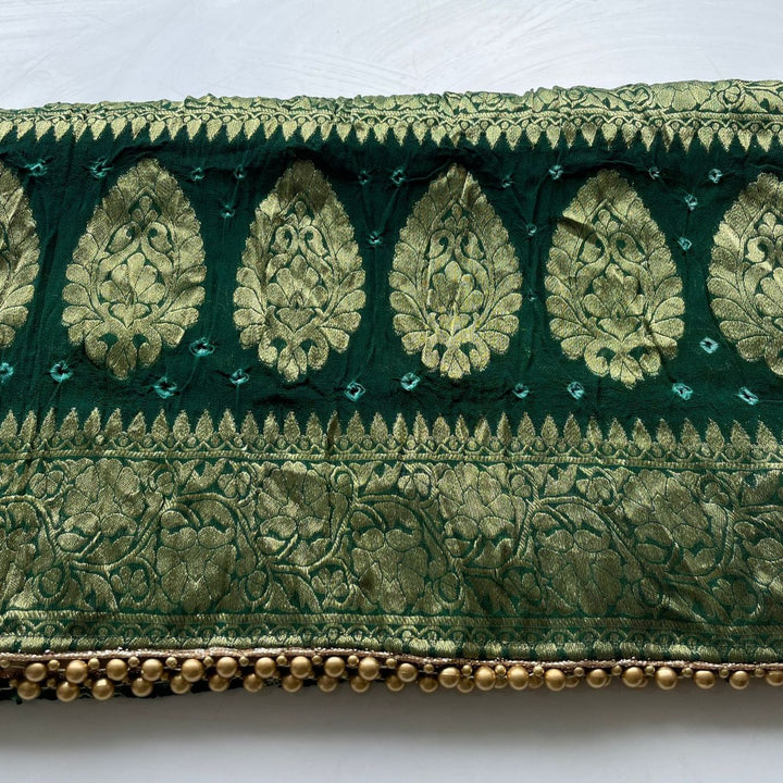 anokherang Dupattas Emerald Green Bandhej Georgette Banarsi Dupatta