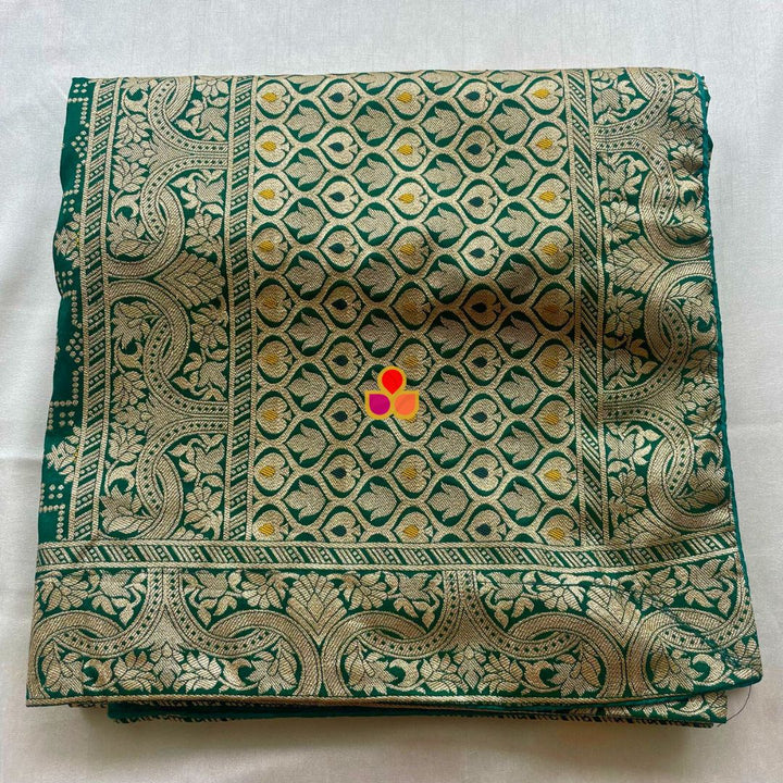 anokherang Dupattas Emerald Green Royale Banarasi Bandhej Dupatta