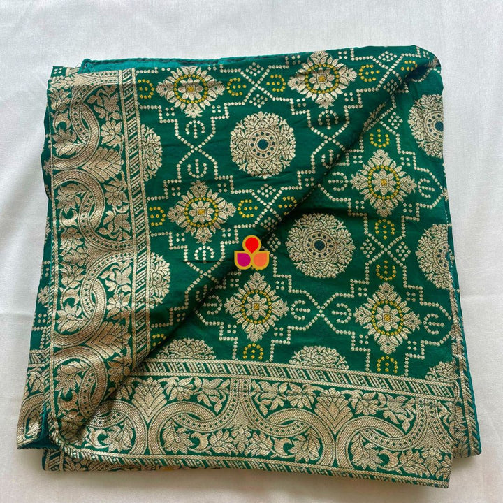 anokherang Dupattas Emerald Green Royale Banarasi Bandhej Dupatta