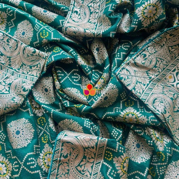 anokherang Dupattas Emerald Green Royale Banarasi Bandhej Dupatta
