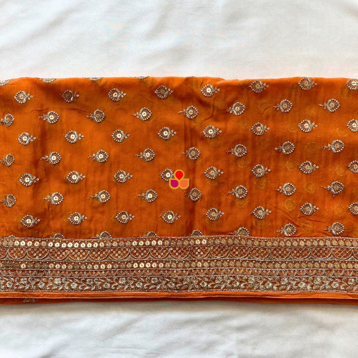 anokherang Dupattas Glamour Orange Gold Sequin Georgette Dupatta