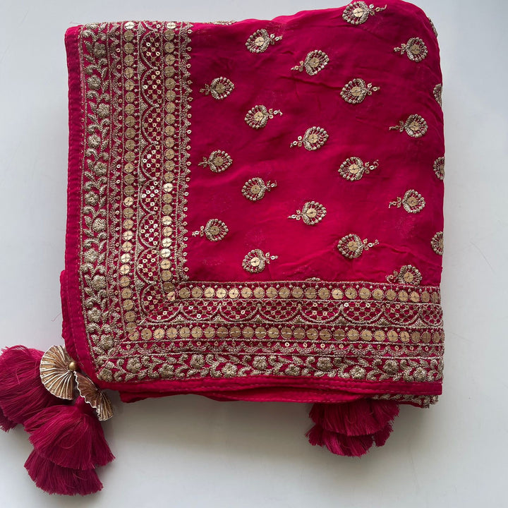 anokherang Dupattas Glamour Pink Gold Sequin Georgette Dupatta