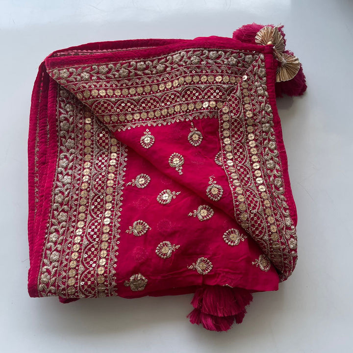 anokherang Dupattas Glamour Pink Gold Sequin Georgette Dupatta