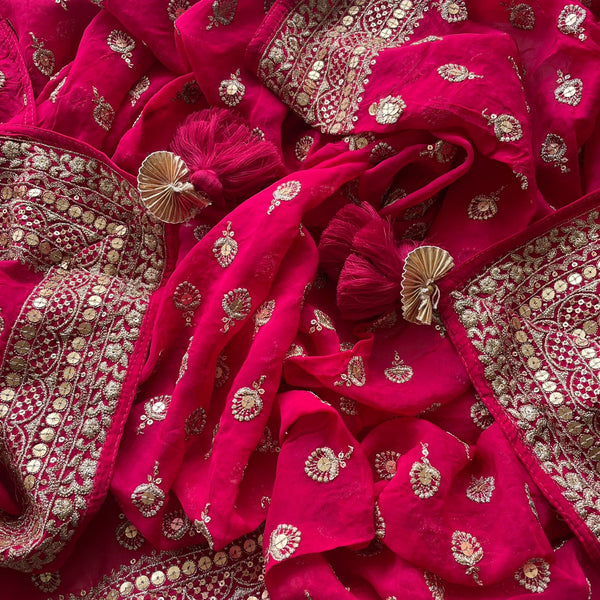 anokherang Dupattas Glamour Pink Gold Sequin Georgette Dupatta