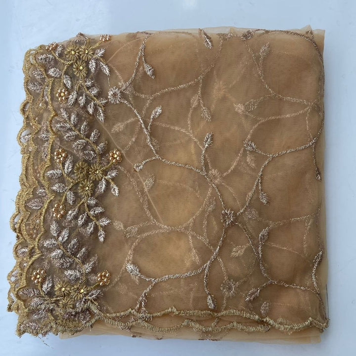 anokherang Dupattas Gold Shimmer Zari Embroided Net Dupatta