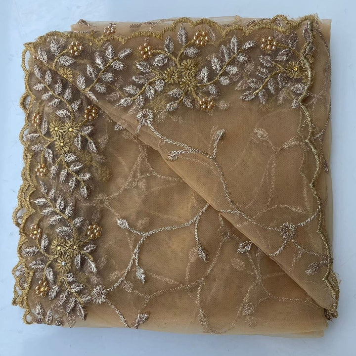 anokherang Dupattas Gold Shimmer Zari Embroided Net Dupatta