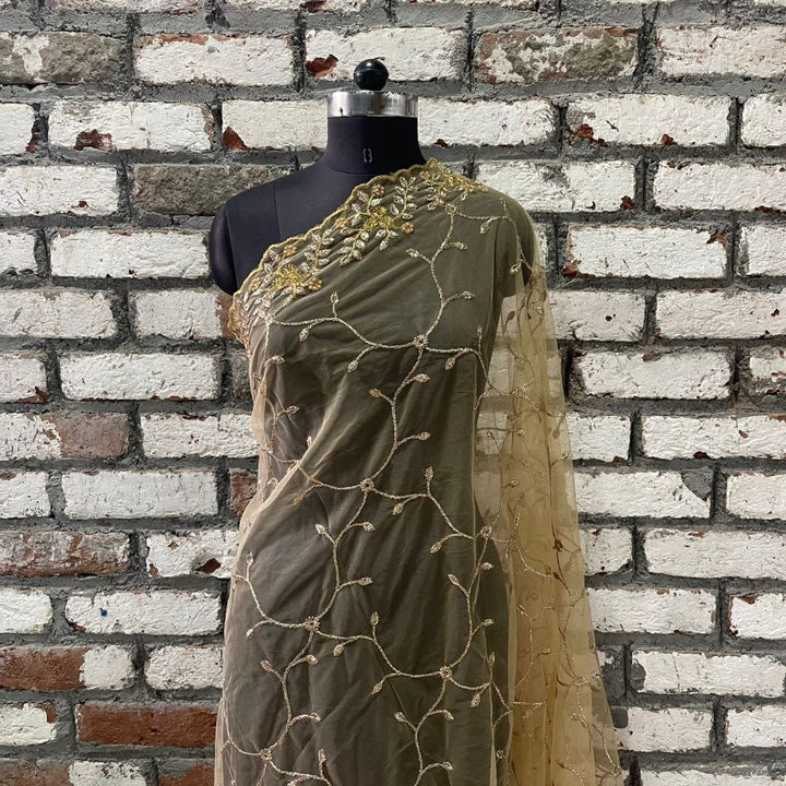 anokherang Dupattas Gold Shimmer Zari Embroided Net Dupatta