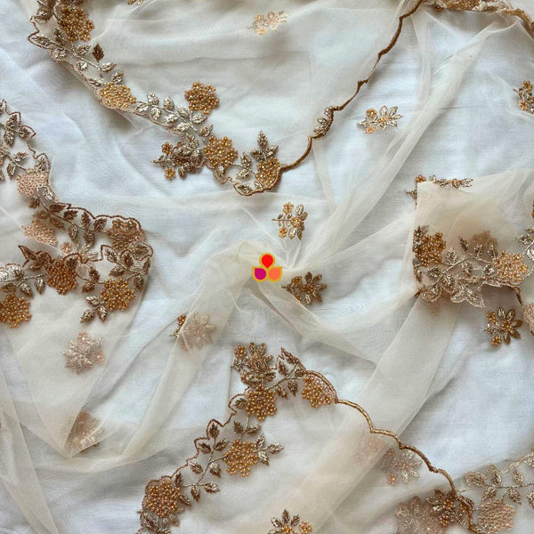 anokherang Dupattas Gold Zari Embroidered Net Dupatta
