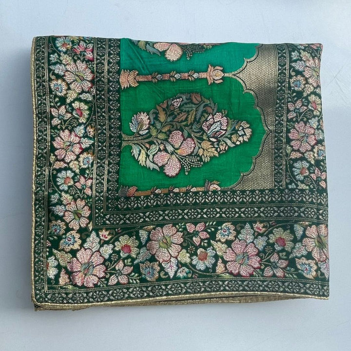 anokherang Dupattas Green Banarsi Multicolor Floral Georgette Dupatta