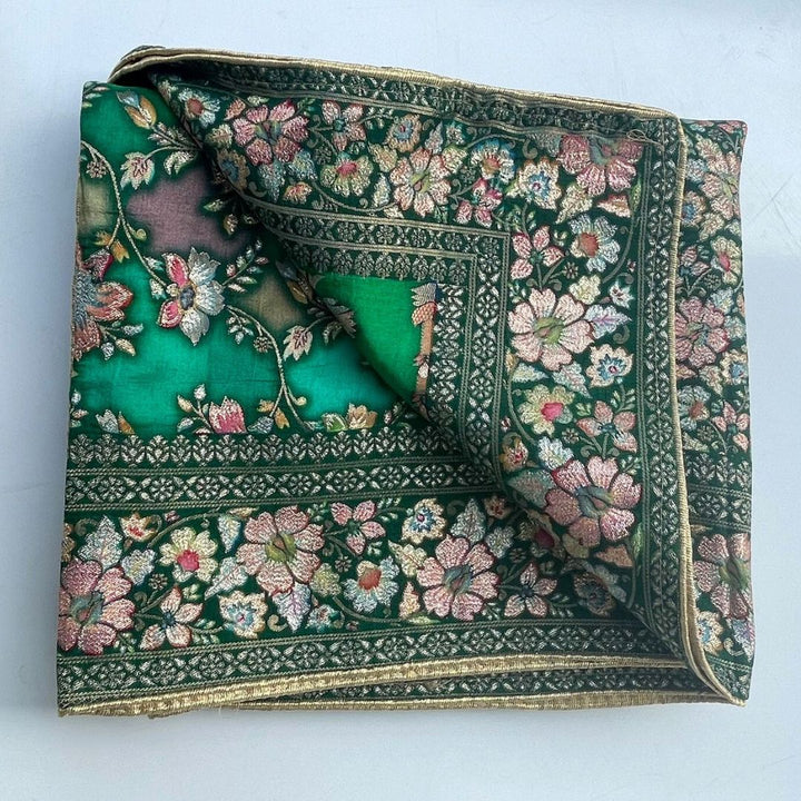 anokherang Dupattas Green Banarsi Multicolor Floral Georgette Dupatta