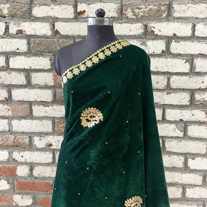 anokherang Dupattas Green Ethnic Gota Patti Motifs Embroidered Velvet Dupatta