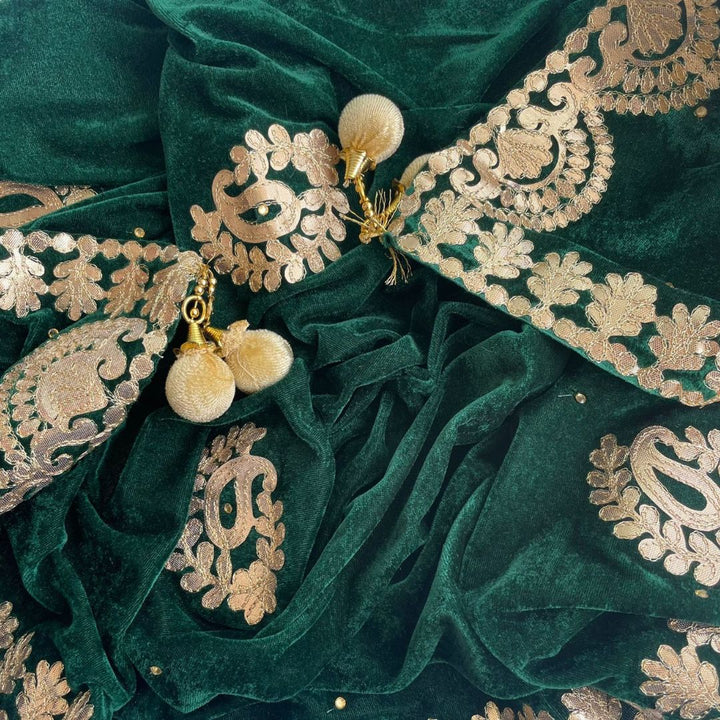 anokherang Dupattas Green Ethnic Gota Patti Motifs Embroidered Velvet Dupatta