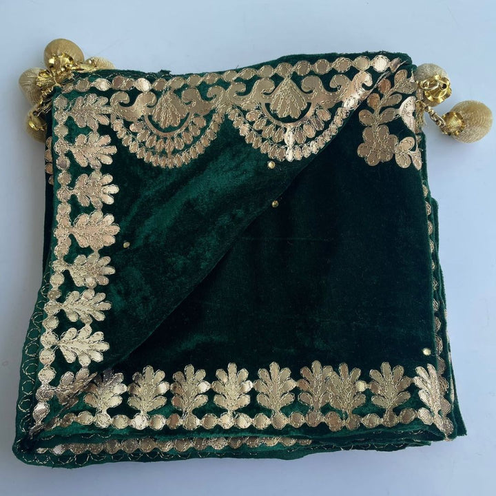 anokherang Dupattas Green Ethnic Gota Patti Motifs Embroidered Velvet Dupatta