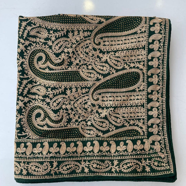 anokherang Dupattas Green Mokaish Kashmiri Embroidered Crepe Dupatta