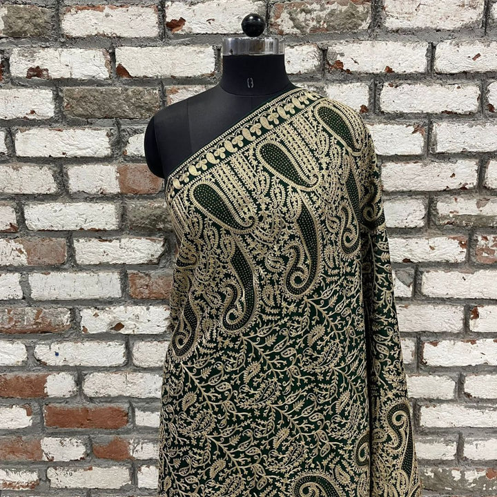 anokherang Dupattas Green Mokaish Kashmiri Embroidered Crepe Dupatta