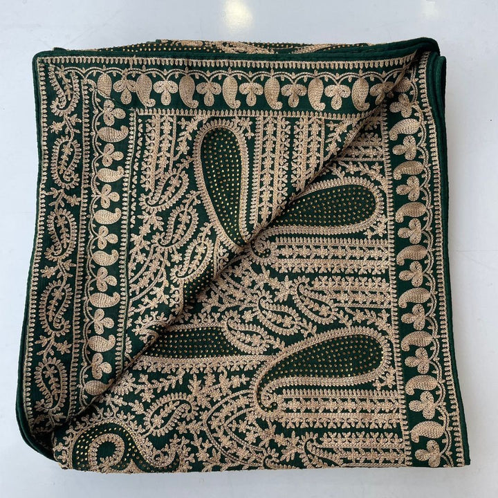 anokherang Dupattas Green Mokaish Kashmiri Embroidered Crepe Dupatta