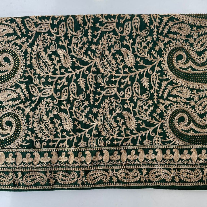 anokherang Dupattas Green Mokaish Kashmiri Embroidered Crepe Dupatta