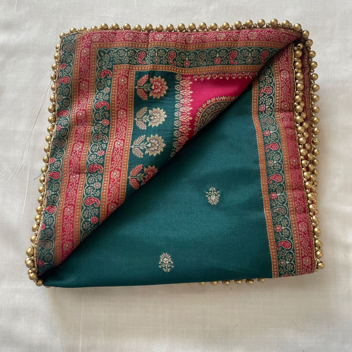 anokherang Dupattas Green Pink Banarasi Silk  Paisley Dupatta