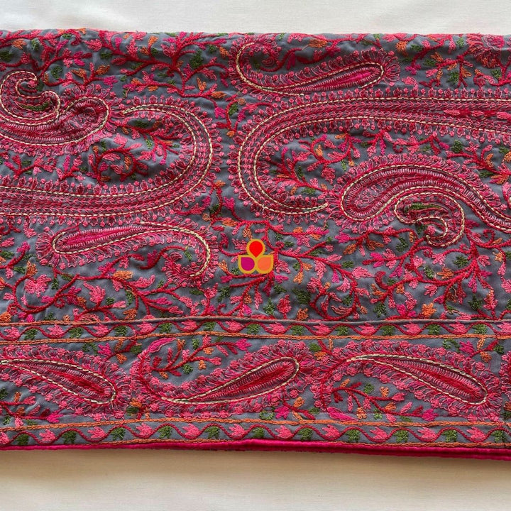 anokherang Dupattas Grey Ethnic Multicolor Paisley Motif Kashmiri Georgette Stole