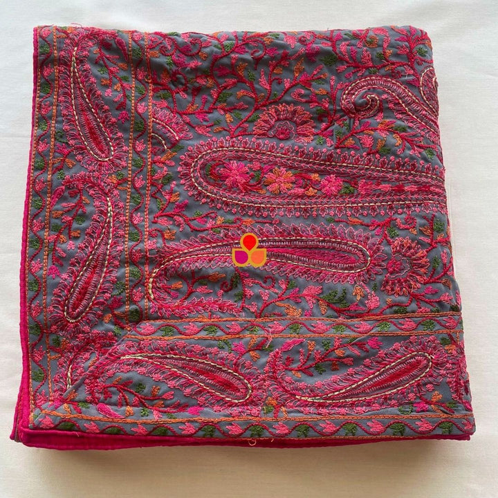 anokherang Dupattas Grey Ethnic Multicolor Paisley Motif Kashmiri Georgette Stole