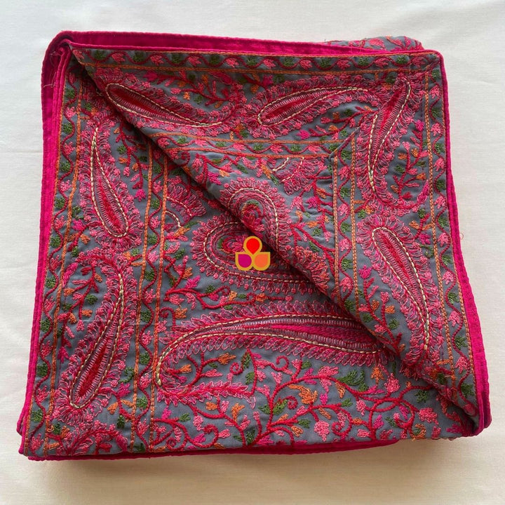 anokherang Dupattas Grey Ethnic Multicolor Paisley Motif Kashmiri Georgette Stole