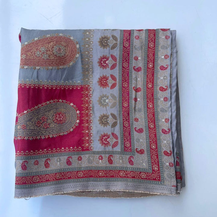 anokherang Dupattas Grey Pink Banarasi Silk  Paisley Dupatta