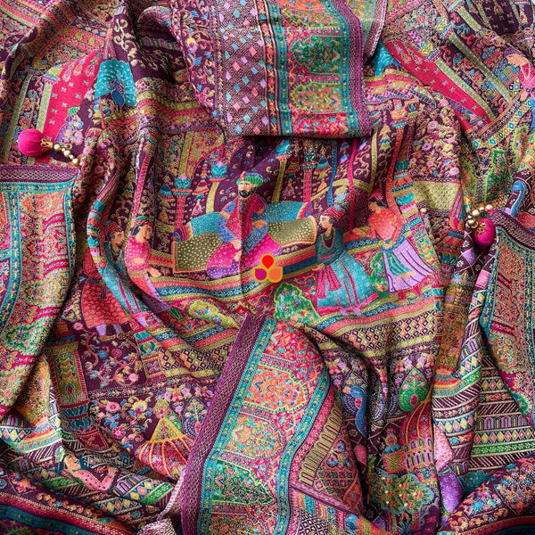 anokherang Dupattas Gulistan Wine Multi Color Kashmiri Jamawar Embroidered Silk Dupatta