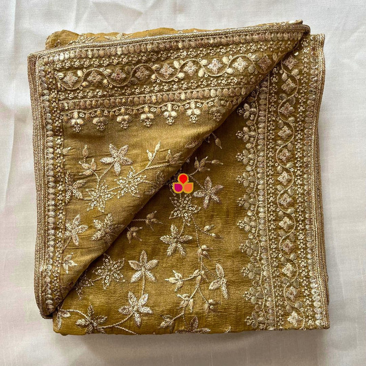 anokherang Dupattas Gulnaar Gold Zari Embroidered Organza Dupatta