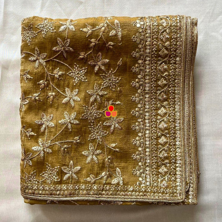 anokherang Dupattas Gulnaar Gold Zari Embroidered Organza Dupatta