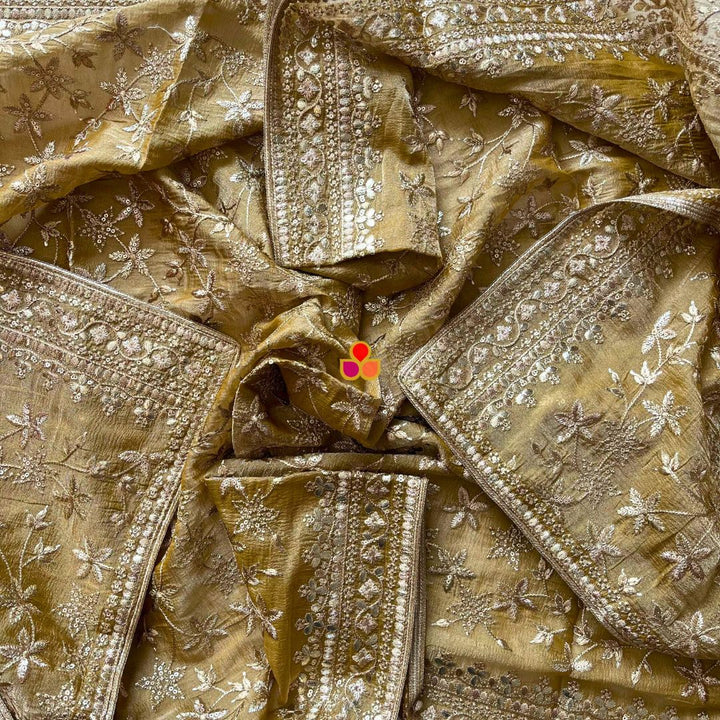 anokherang Dupattas Gulnaar Gold Zari Embroidered Organza Dupatta