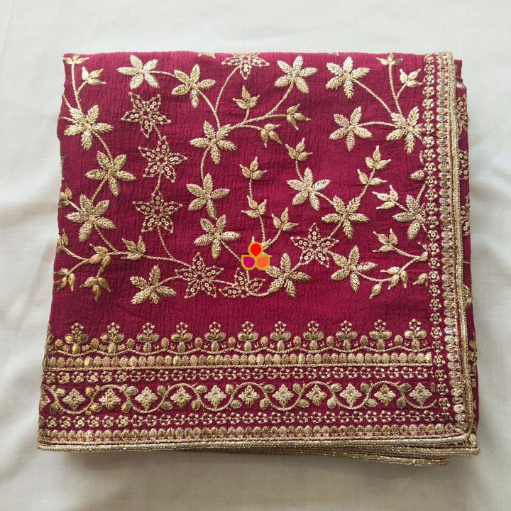 anokherang Dupattas Gulnaar Pink Zari Embroidered Organza Dupatta