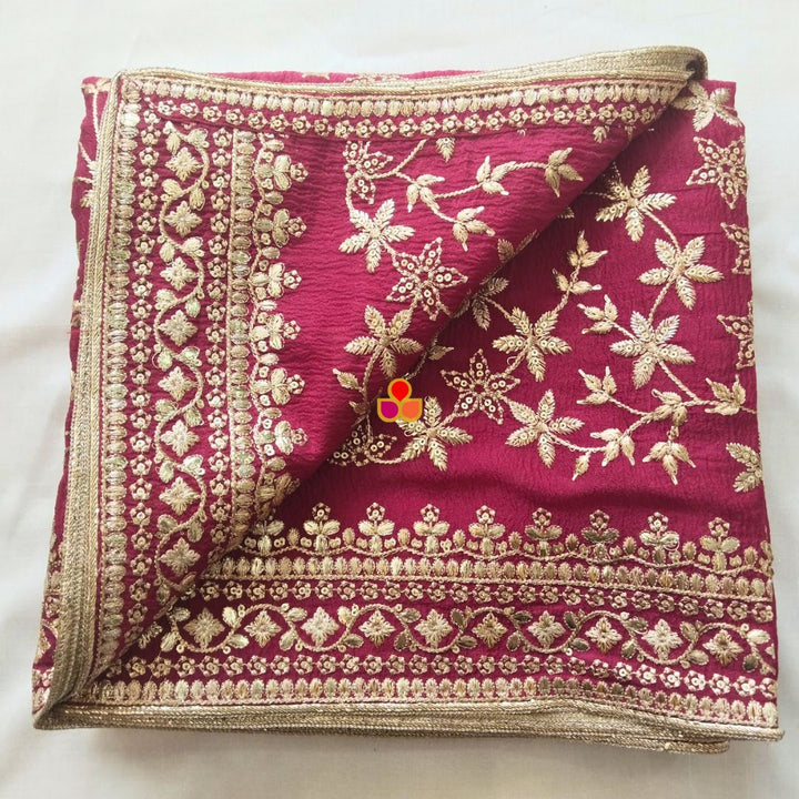 anokherang Dupattas Gulnaar Pink Zari Embroidered Organza Dupatta