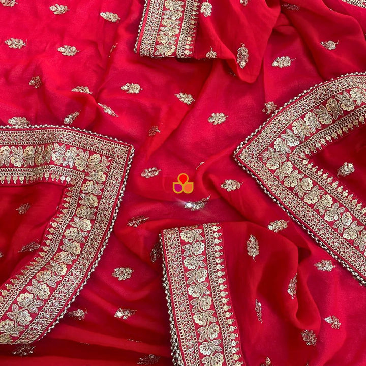 Gulnaar Red Floral Embroidered Georgette Dupatta – anokherang