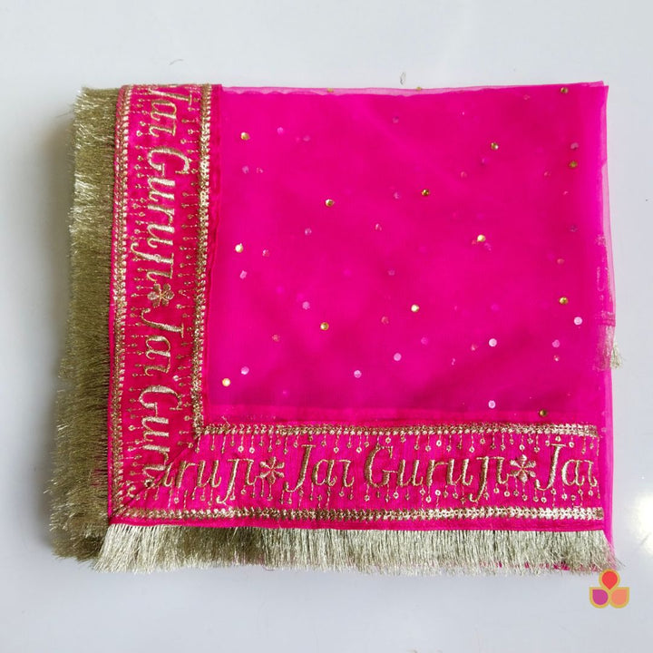 anokherang Dupattas Guru Ji Pink Net Stone Dupatta