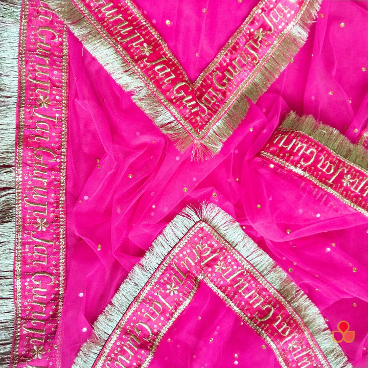 anokherang Dupattas Guru Ji Pink Net Stone Dupatta