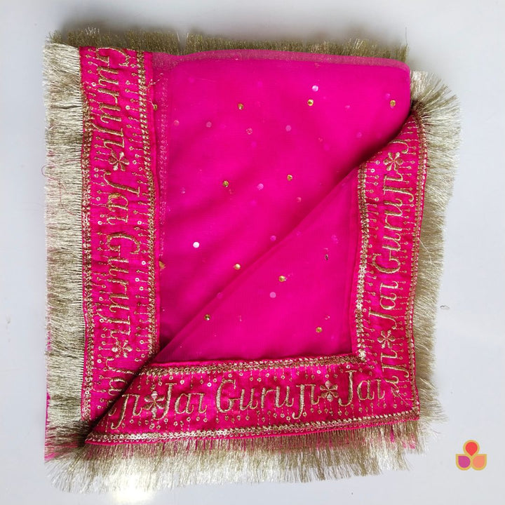 anokherang Dupattas Guru Ji Pink Net Stone Dupatta