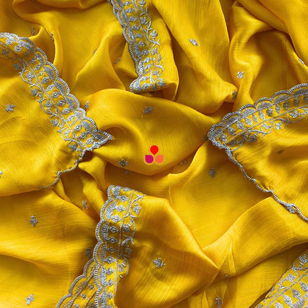 anokherang Dupattas Haldi Yellow textured Chinon Dupatta