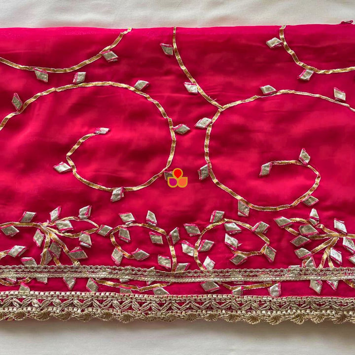 anokherang Dupattas Hoor Pink Floral Gota Patti Embroidered Georgette Dupatta
