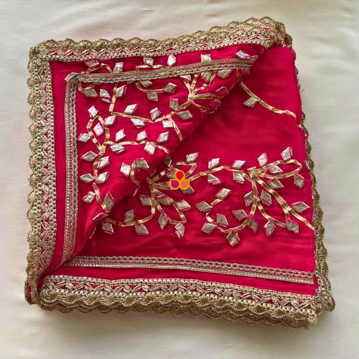 anokherang Dupattas Hoor Pink Floral Gota Patti Embroidered Georgette Dupatta