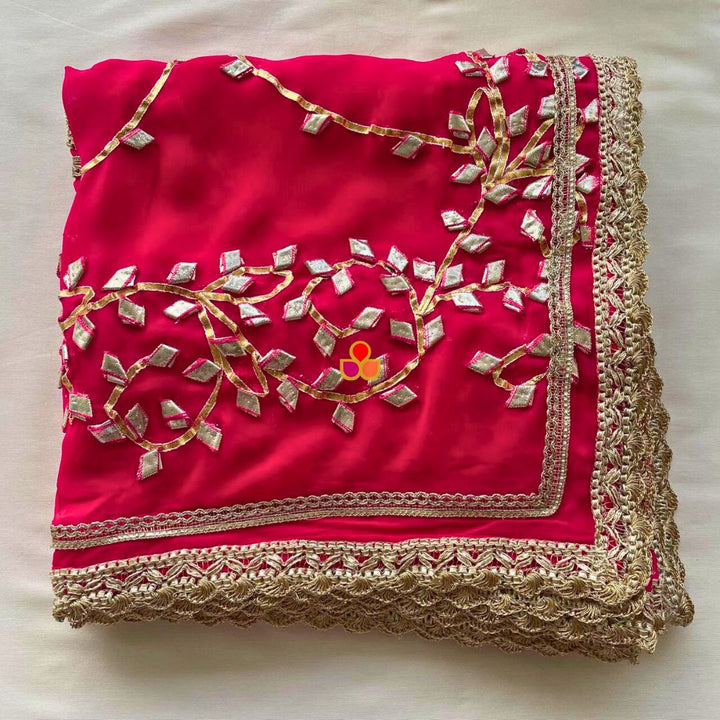 anokherang Dupattas Hoor Pink Floral Gota Patti Embroidered Georgette Dupatta