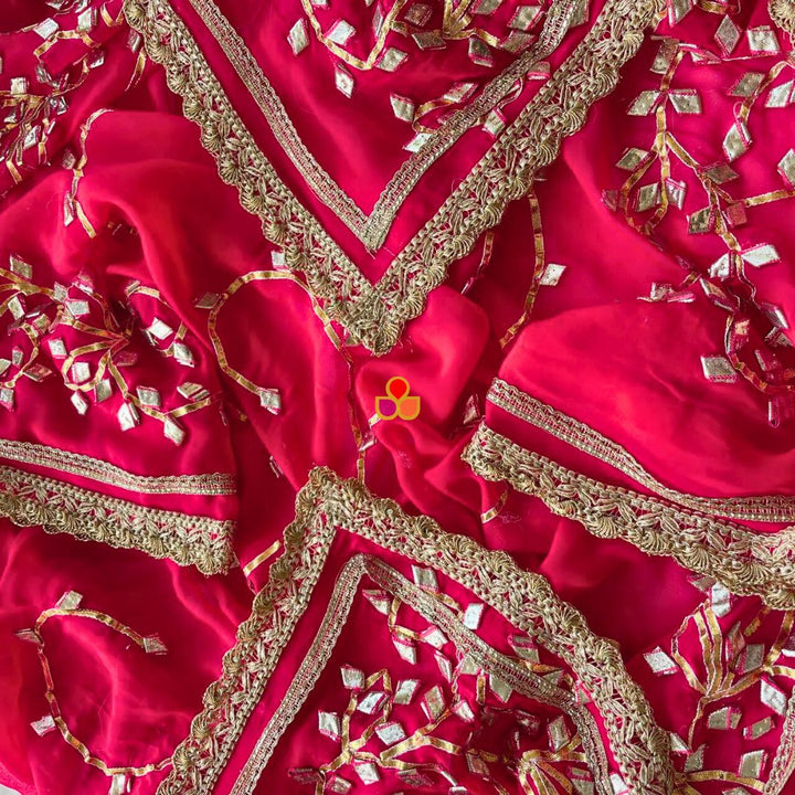 anokherang Dupattas Hoor Pink Floral Gota Patti Embroidered Georgette Dupatta
