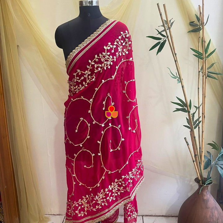 anokherang Dupattas Hoor Pink Floral Gota Patti Embroidered Georgette Dupatta