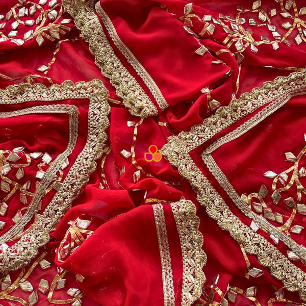 anokherang Dupattas Hoor Red Floral Gota Patti Embroidered Georgette Dupatta