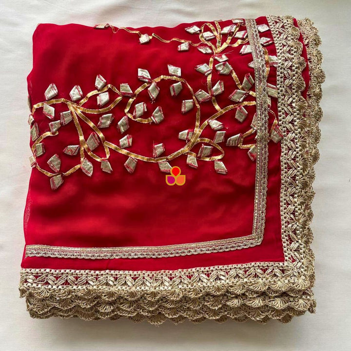 anokherang Dupattas Hoor Red Floral Gota Patti Embroidered Georgette Dupatta