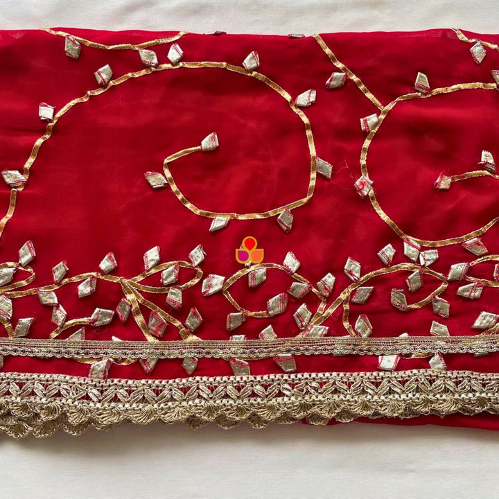 anokherang Dupattas Hoor Red Floral Gota Patti Embroidered Georgette Dupatta